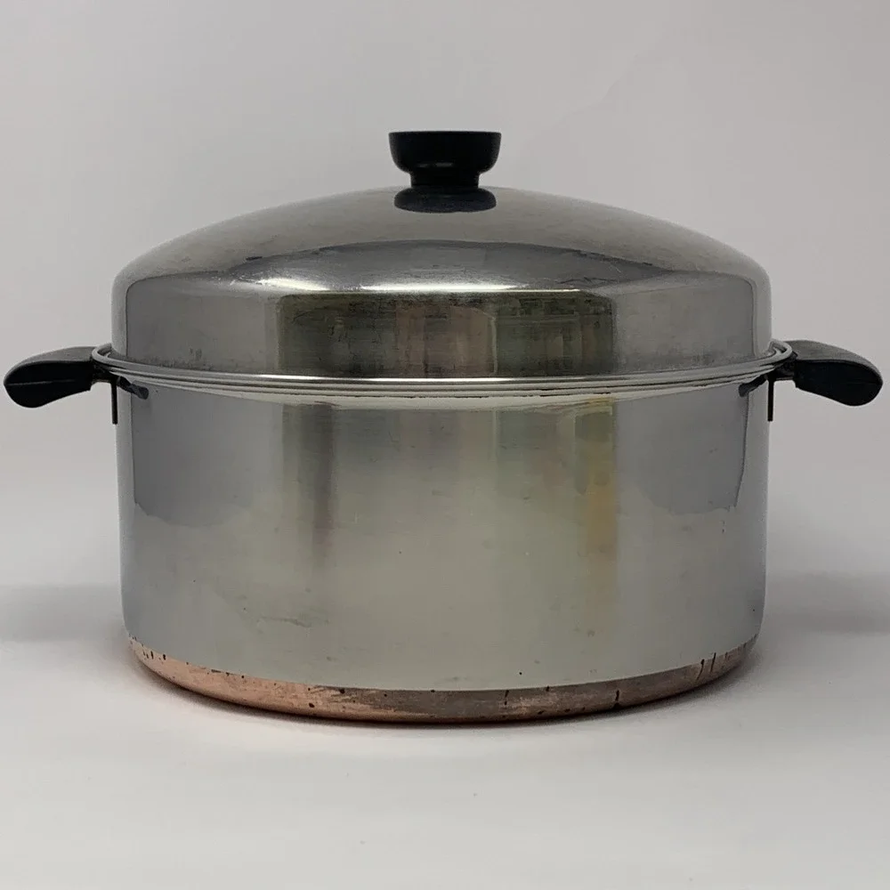 Pre 1968 Revere Ware 1801 Copper Bottom 6 Quart Stock Pot/ Dutch Oven w Dome Lid
